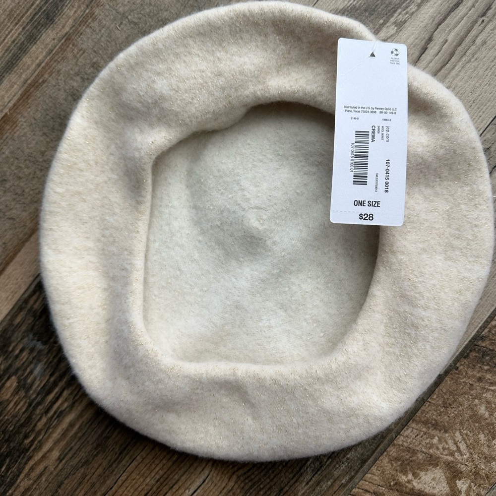 Wool Beret Hat, Cream Color - Picture 2 of 3